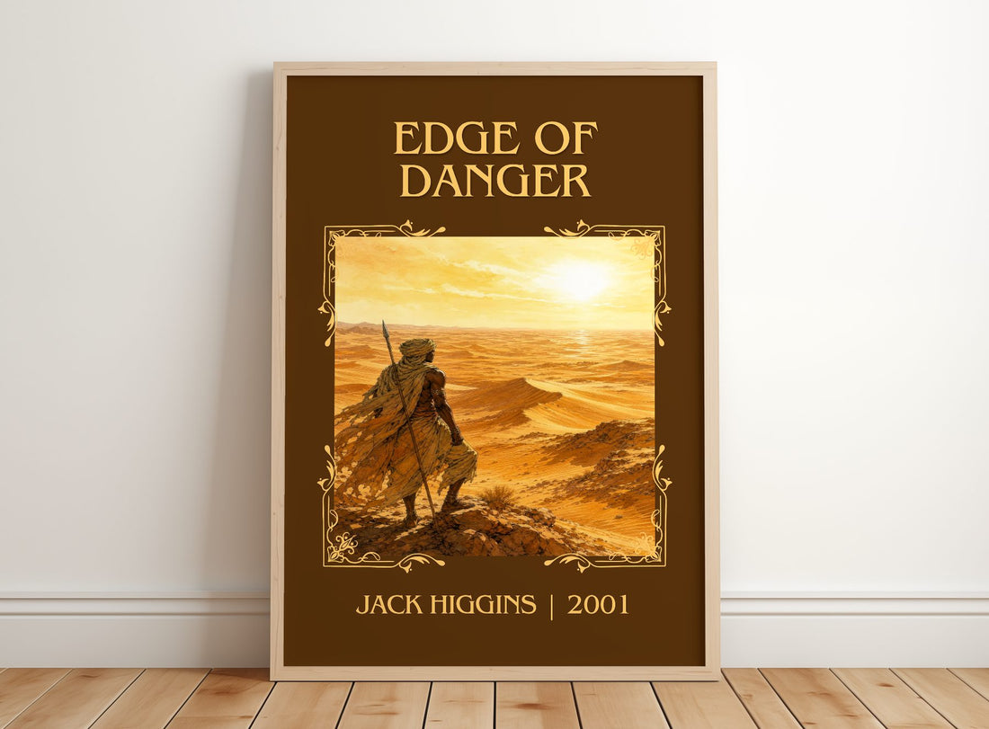 Edge Of Danger Classic Book Art Print by Jack Higgins – framed print leaning on a wooden floor