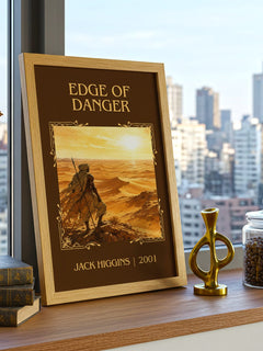 Edge Of Danger Classic Book Art Print by Jack Higgins – framed print on a city-view windowsill