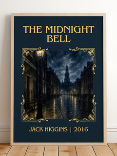 The Midnight Bell Classic Book Art Print by Jack Higgins – framed print leaning on a wooden floor
