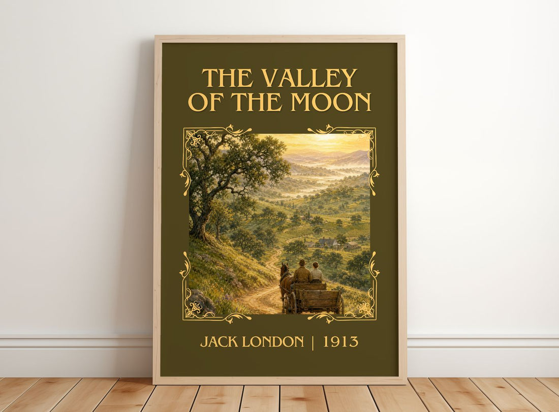 The Valley Of The Moon Classic Book Art Print by Jack London – framed print leaning on a wooden floor