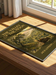 The Valley Of The Moon Classic Book Art Print by Jack London – print on a sunlit desk