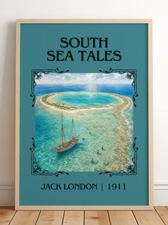 South Sea Tales Classic Book Art Print by Jack London – framed print leaning on a wooden floor