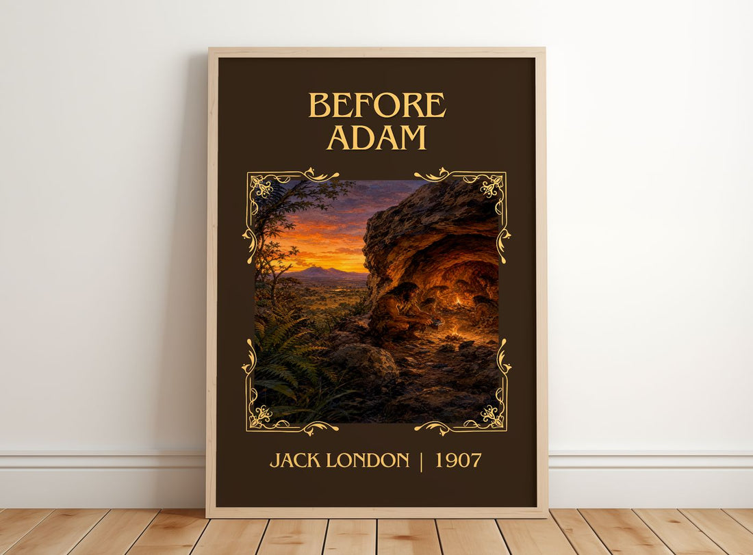 Before Adam Classic Book Art Print by Jack London – framed print leaning on a wooden floor