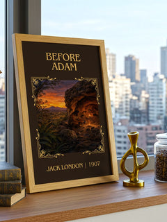 Before Adam Classic Book Art Print by Jack London – framed print on a city-view windowsill