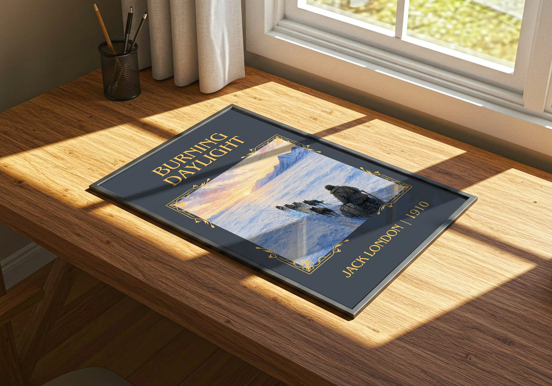Burning Daylight Classic Book Art Print by Jack London – print on a sunlit desk