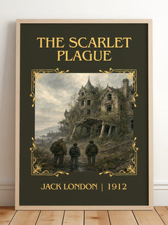 The Scarlet Plague Classic Book Art Print by Jack London – framed print leaning on a wooden floor