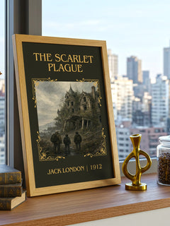 The Scarlet Plague Classic Book Art Print by Jack London – framed print on a city-view windowsill