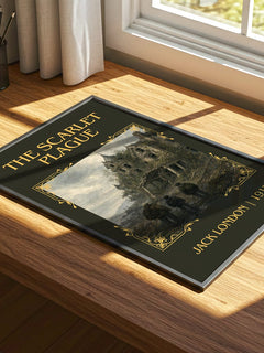 The Scarlet Plague Classic Book Art Print by Jack London – print on a sunlit desk
