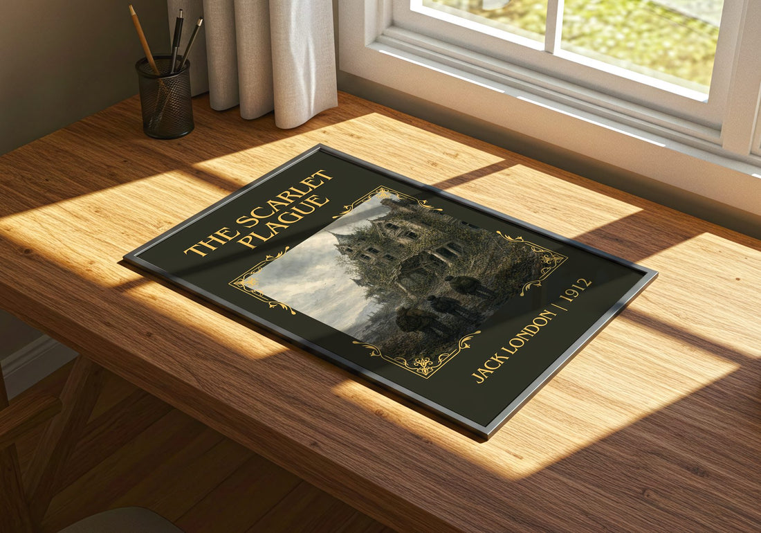 The Scarlet Plague Classic Book Art Print by Jack London – print on a sunlit desk