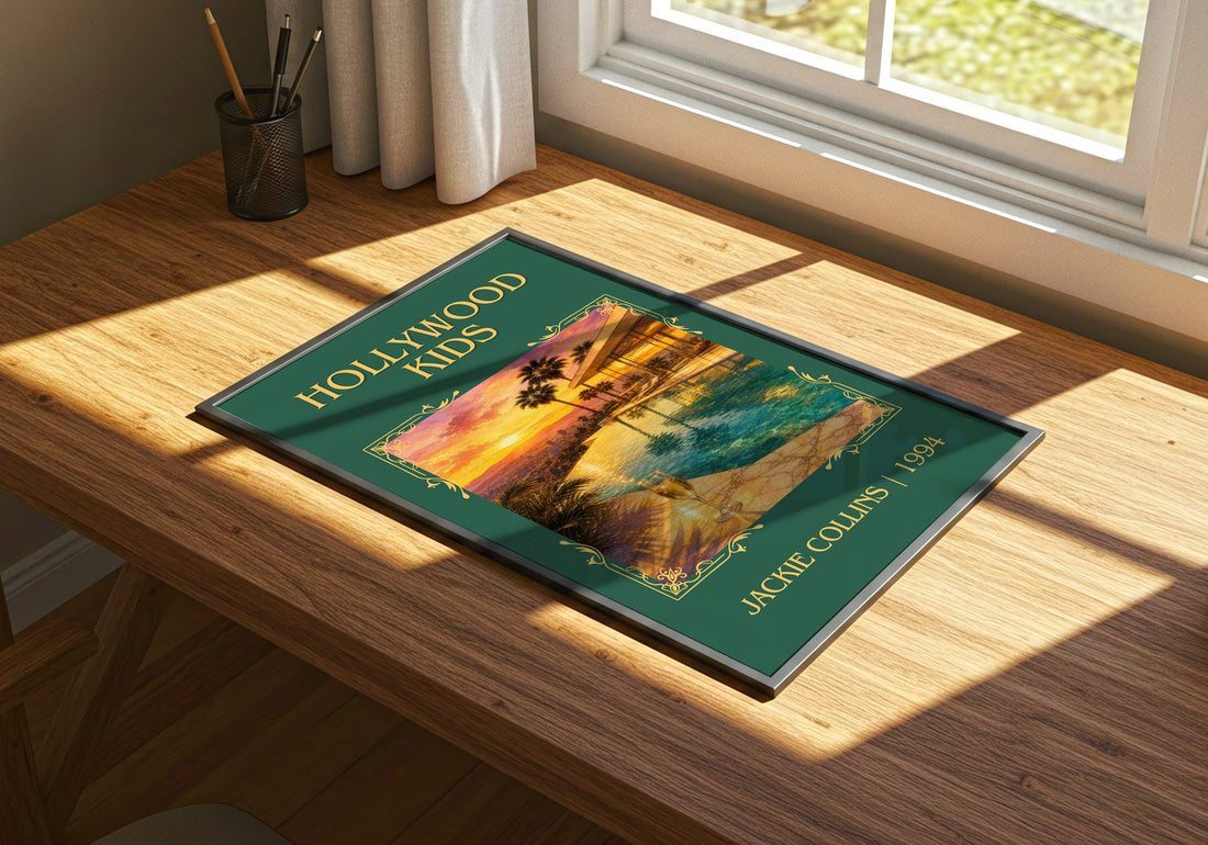 Hollywood Kids Classic Book Art Print by Jackie Collins – print on a sunlit desk