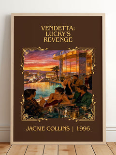 Vendetta: Lucky's Revenge Classic Book Art Print by Jackie Collins – framed print leaning on a wooden floor