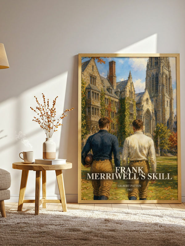 Frank Merriwell'S Skill watercolour print in frame leaning in hallway – adventure wall art
