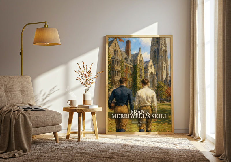 Frank Merriwell'S Skill watercolour print in frame leaning in hallway – adventure wall art