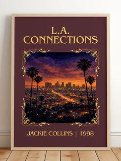 L.A. Connections Classic Book Art Print by Jackie Collins – framed print leaning on a wooden floor