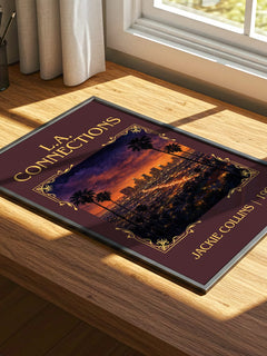 L.A. Connections Classic Book Art Print by Jackie Collins – print on a sunlit desk