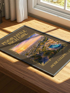 Poor Little Rich Girl Classic Book Art Print by Jackie Collins – print on a sunlit desk