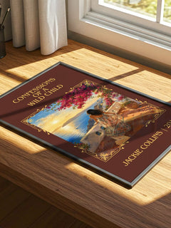 Confessions Of A Wild Child Classic Book Art Print by Jackie Collins – print on a sunlit desk