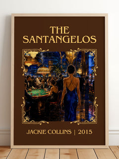 The Santangelos Classic Book Art Print by Jackie Collins – framed print leaning on a wooden floor