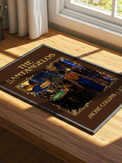 The Santangelos Classic Book Art Print by Jackie Collins – print on a sunlit desk