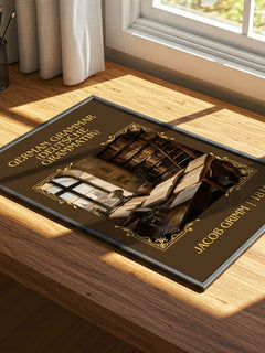 German Grammar (Deutsche Grammatik) Classic Book Art Print by J. Grimm – print on a sunlit desk