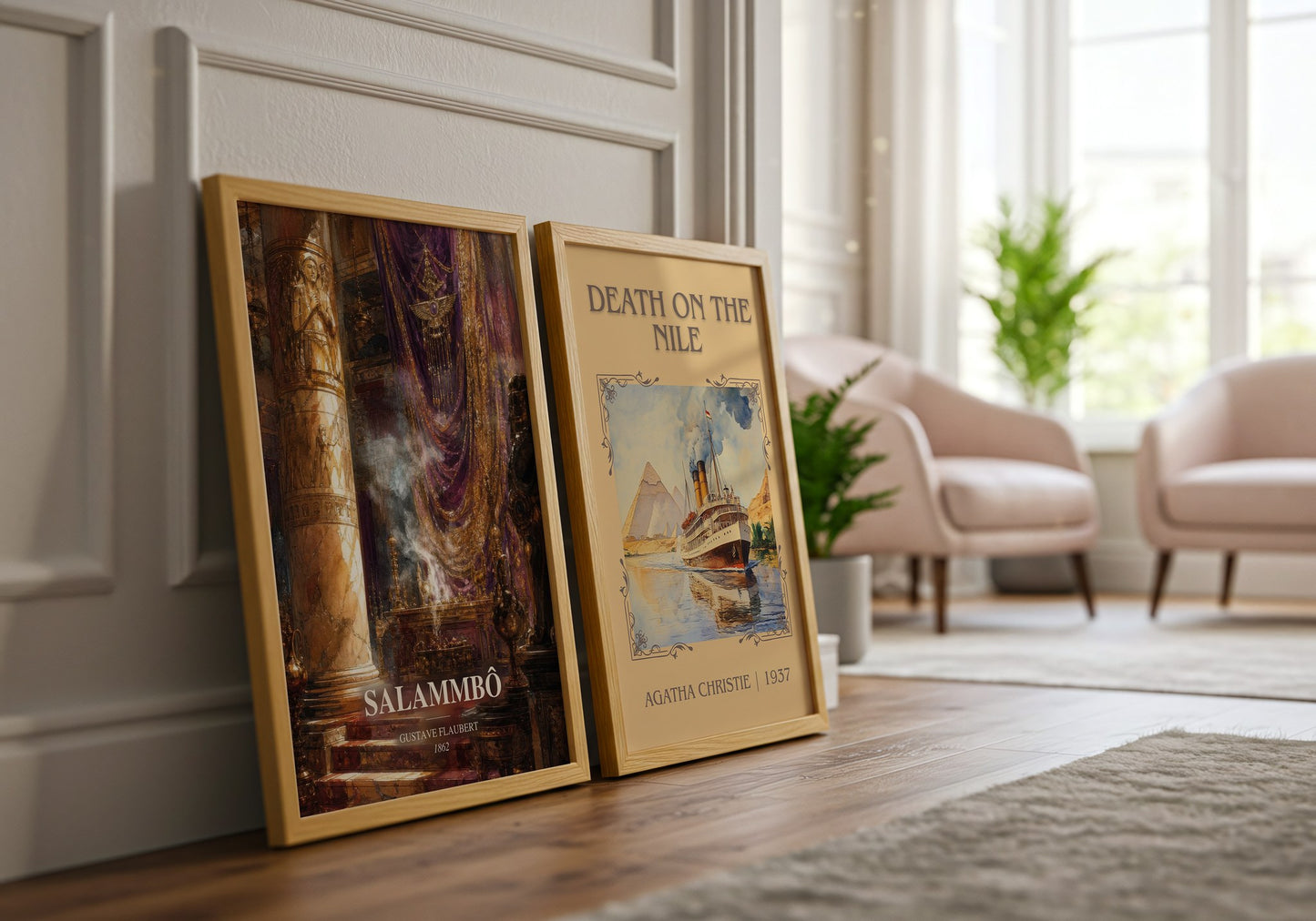 Salammbô watercolour print framed by window – literary home decor
