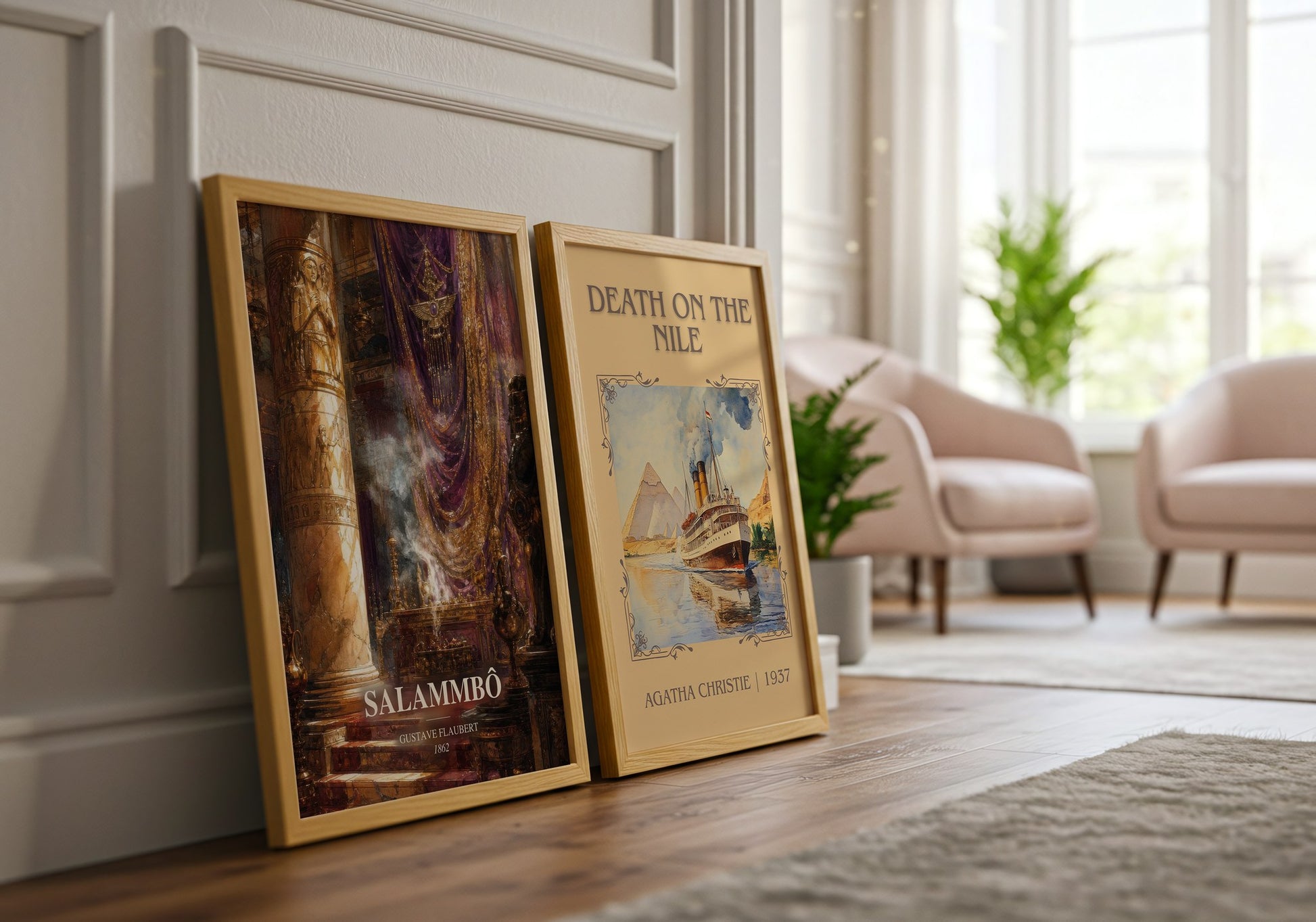 Salammbô watercolour print framed by window – literary home decor
