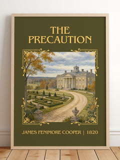 The Precaution Classic Book Art Print by James Fenimore Cooper – framed print leaning on a wooden floor