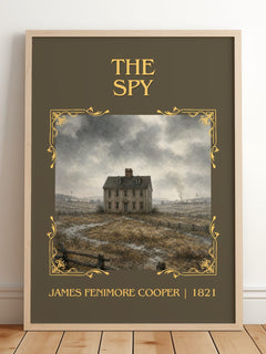 The Spy Classic Book Art Print by James Fenimore Cooper – framed print leaning on a wooden floor