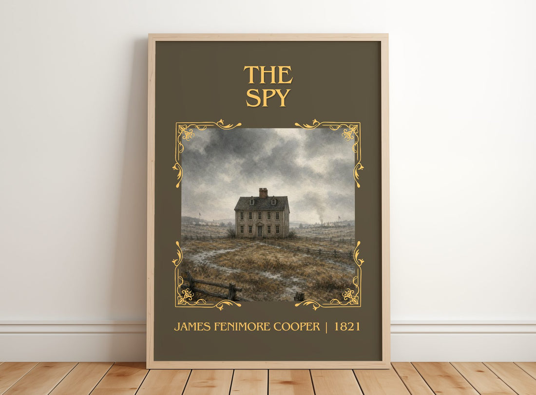 The Spy Classic Book Art Print by James Fenimore Cooper – framed print leaning on a wooden floor