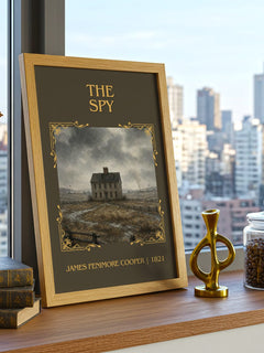 The Spy Classic Book Art Print by James Fenimore Cooper – framed print on a city-view windowsill