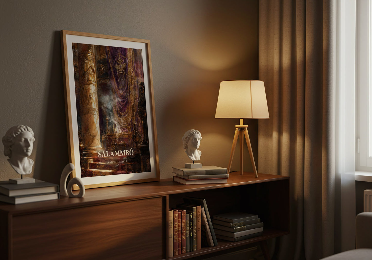Salammbô watercolour print on bookshelf – Gustave Flaubert fan gift