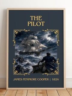 The Pilot Classic Book Art Print by James Fenimore Cooper – framed print leaning on a wooden floor