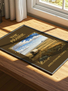The Prairie Classic Book Art Print by James Fenimore Cooper – print on a sunlit desk