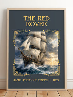 The Red Rover Classic Book Art Print by James Fenimore Cooper – framed print leaning on a wooden floor