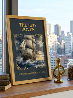 The Red Rover Classic Book Art Print by James Fenimore Cooper – framed print on a city-view windowsill