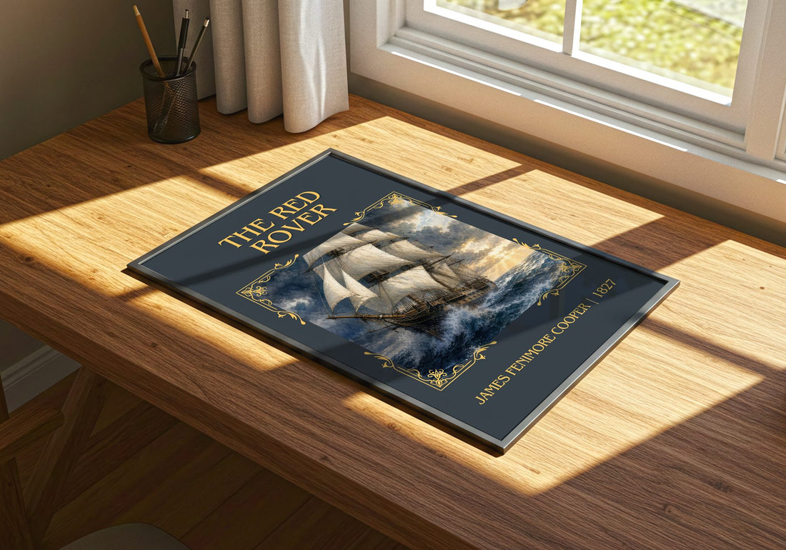 The Red Rover Classic Book Art Print by James Fenimore Cooper – print on a sunlit desk