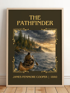 The Pathfinder Classic Book Art Print by James Fenimore Cooper – framed print leaning on a wooden floor