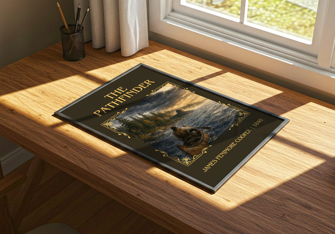 The Pathfinder Classic Book Art Print by James Fenimore Cooper – print on a sunlit desk