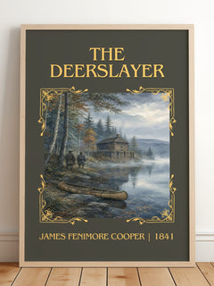 The Deerslayer Classic Book Art Print by James Fenimore Cooper – framed print leaning on a wooden floor