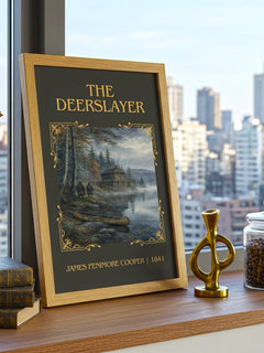 The Deerslayer Classic Book Art Print by James Fenimore Cooper – framed print on a city-view windowsill