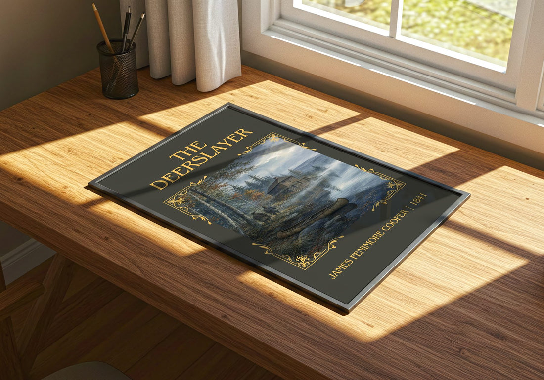 The Deerslayer Classic Book Art Print by James Fenimore Cooper – print on a sunlit desk