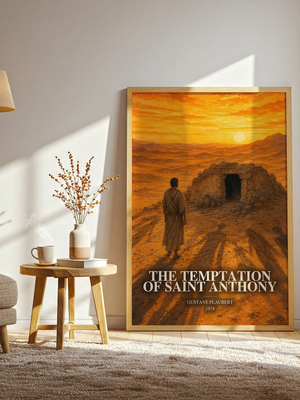 The Temptation Of Saint Anthony watercolour print in frame leaning in hallway – literary fiction wall art