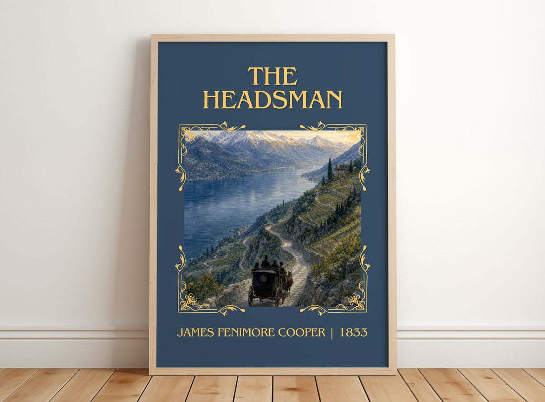 The Headsman Classic Book Art Print by James Fenimore Cooper – framed print leaning on a wooden floor