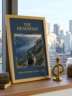 The Headsman Classic Book Art Print by James Fenimore Cooper – framed print on a city-view windowsill
