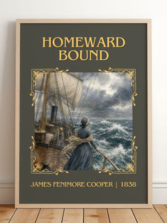 Homeward Bound Classic Book Art Print by James Fenimore Cooper – framed print leaning on a wooden floor