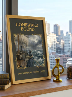 Homeward Bound Classic Book Art Print by James Fenimore Cooper – framed print on a city-view windowsill