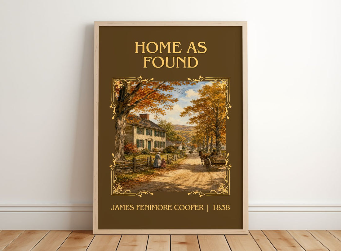 Home As Found Classic Book Art Print by James Fenimore Cooper – framed print leaning on a wooden floor