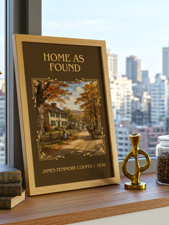 Home As Found Classic Book Art Print by James Fenimore Cooper – framed print on a city-view windowsill