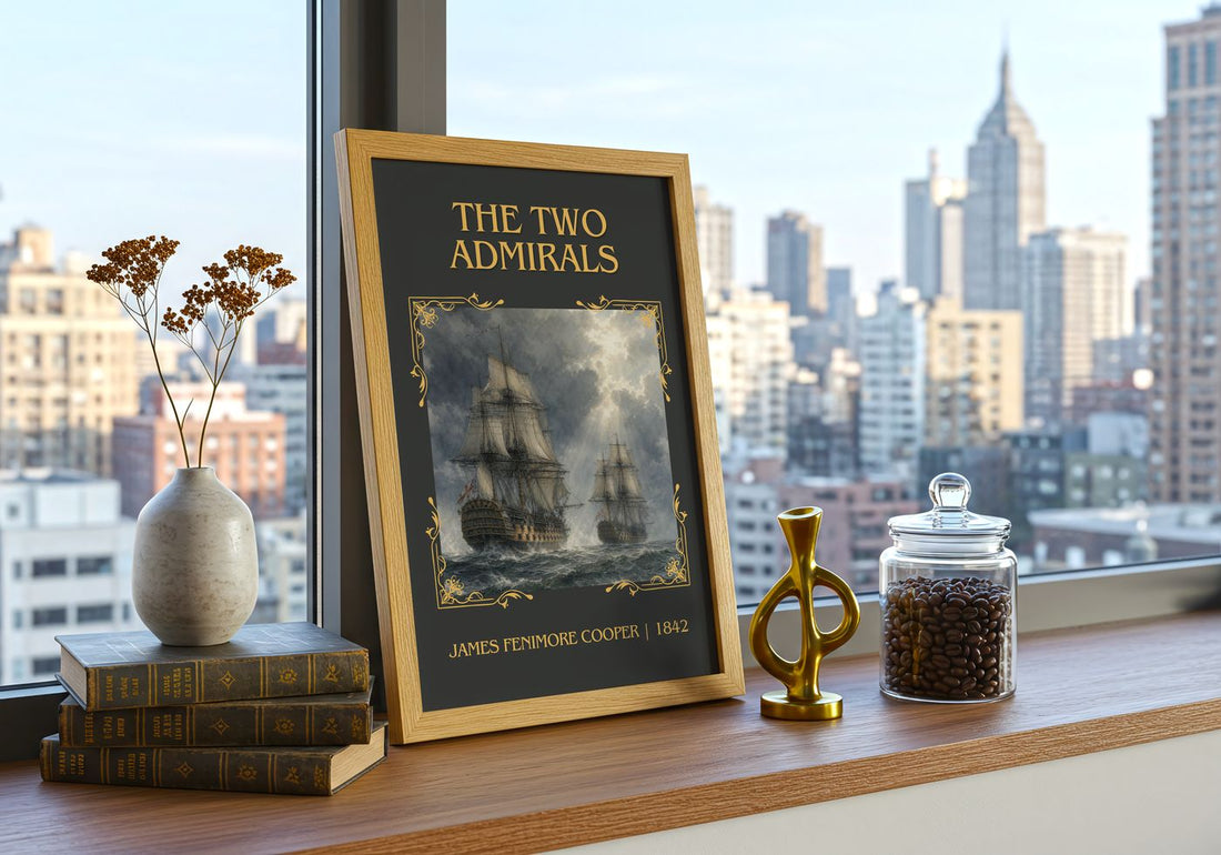 The Two Admirals Classic Book Art Print by James Fenimore Cooper – framed print on a city-view windowsill