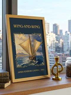 Wing-And-Wing Classic Book Art Print by James Fenimore Cooper – framed print on a city-view windowsill